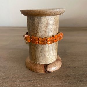 NWOT J Crew Crewcuts coral gemstone inset in gold & brown ribbon girl’s bracelet